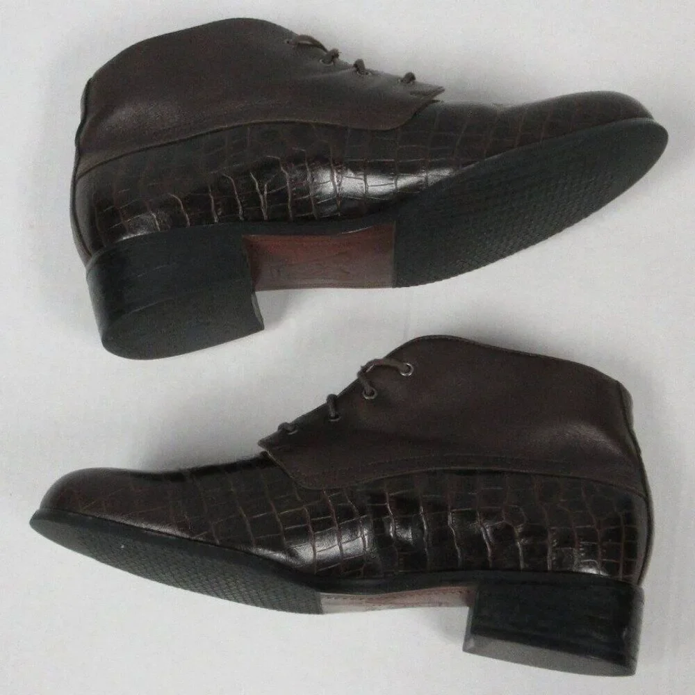 ARIAT‎ Croc Embossed Brown Leather Ankle Boots Womens Sz 8.5 Shoes 17425 Bootie